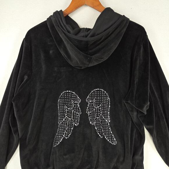 Vtg Joe Boxer Velour Jacket Womens Black XL Hooded Embellished Angel Wings NWT - Picture 10 of 11